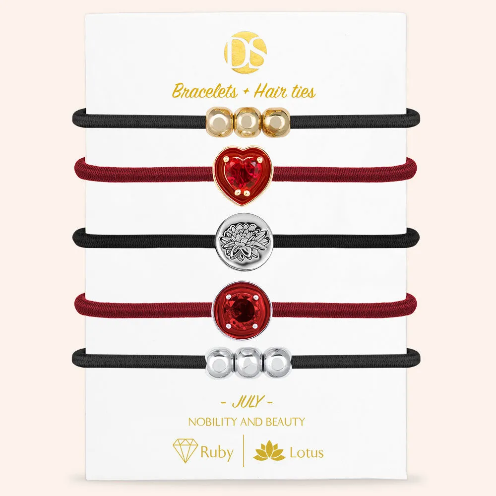 "Set in Stone" Set of 5 Birthstone & Birth Flower Hair Ties & Bracelet Jewels