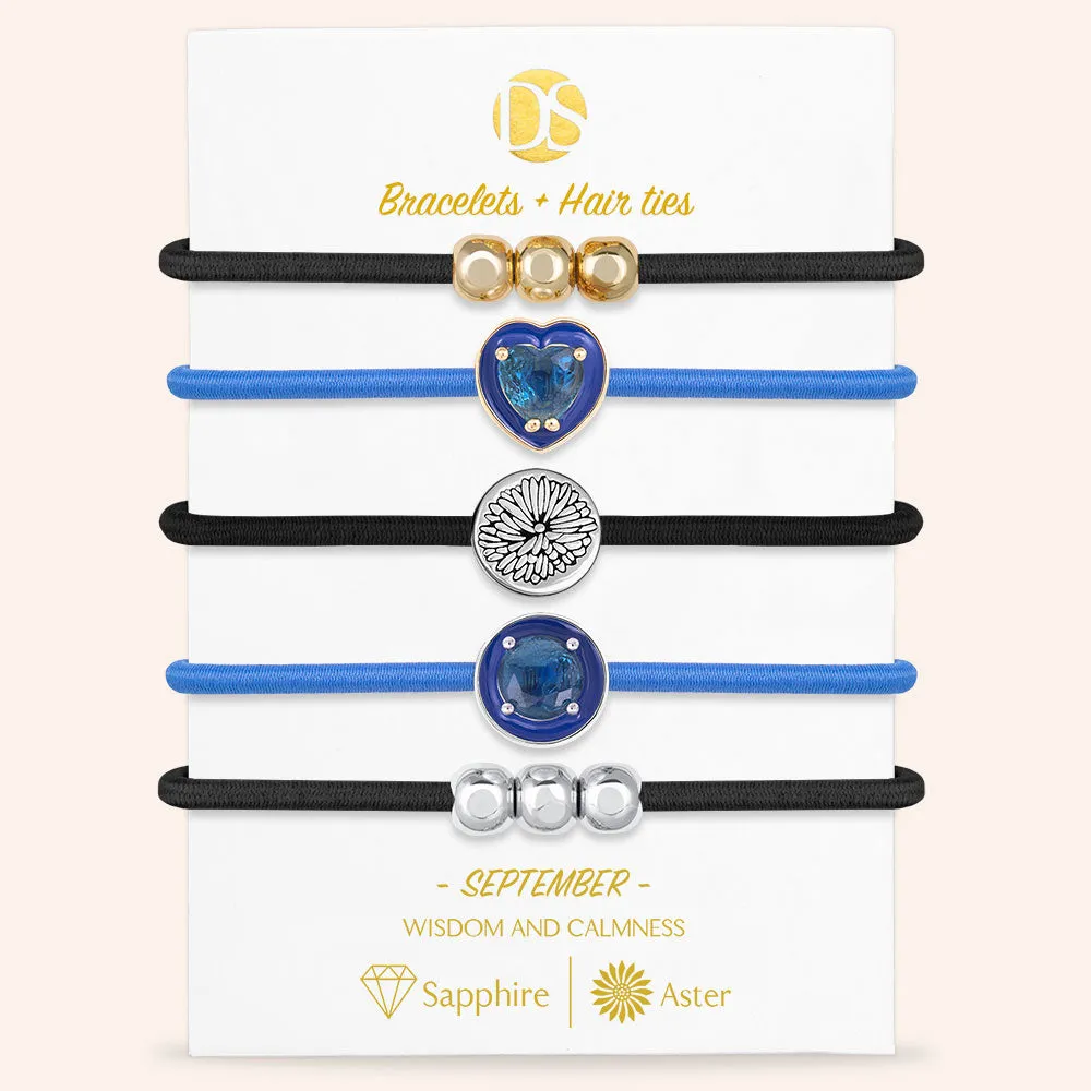 "Set in Stone" Set of 5 Birthstone & Birth Flower Hair Ties & Bracelet Jewels