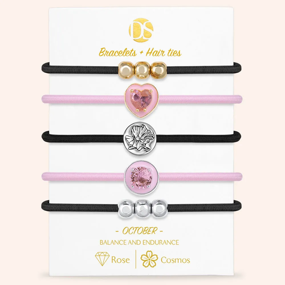 "Set in Stone" Set of 5 Birthstone & Birth Flower Hair Ties & Bracelet Jewels