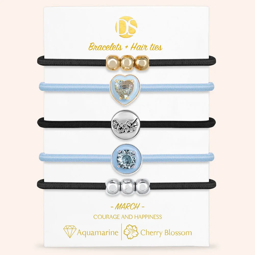 "Set in Stone" Set of 5 Birthstone & Birth Flower Hair Ties & Bracelet Jewels