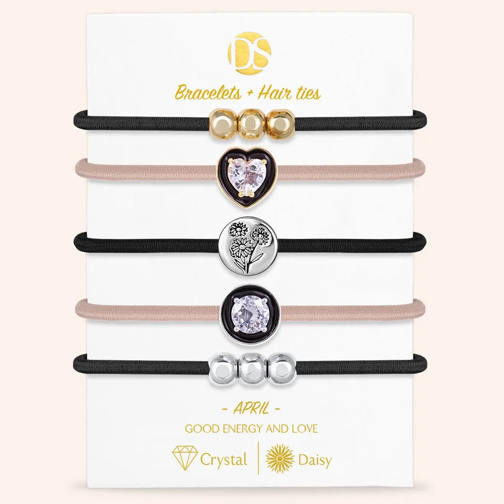 "Set in Stone" Set of 5 Birthstone & Birth Flower Hair Ties & Bracelet Jewels