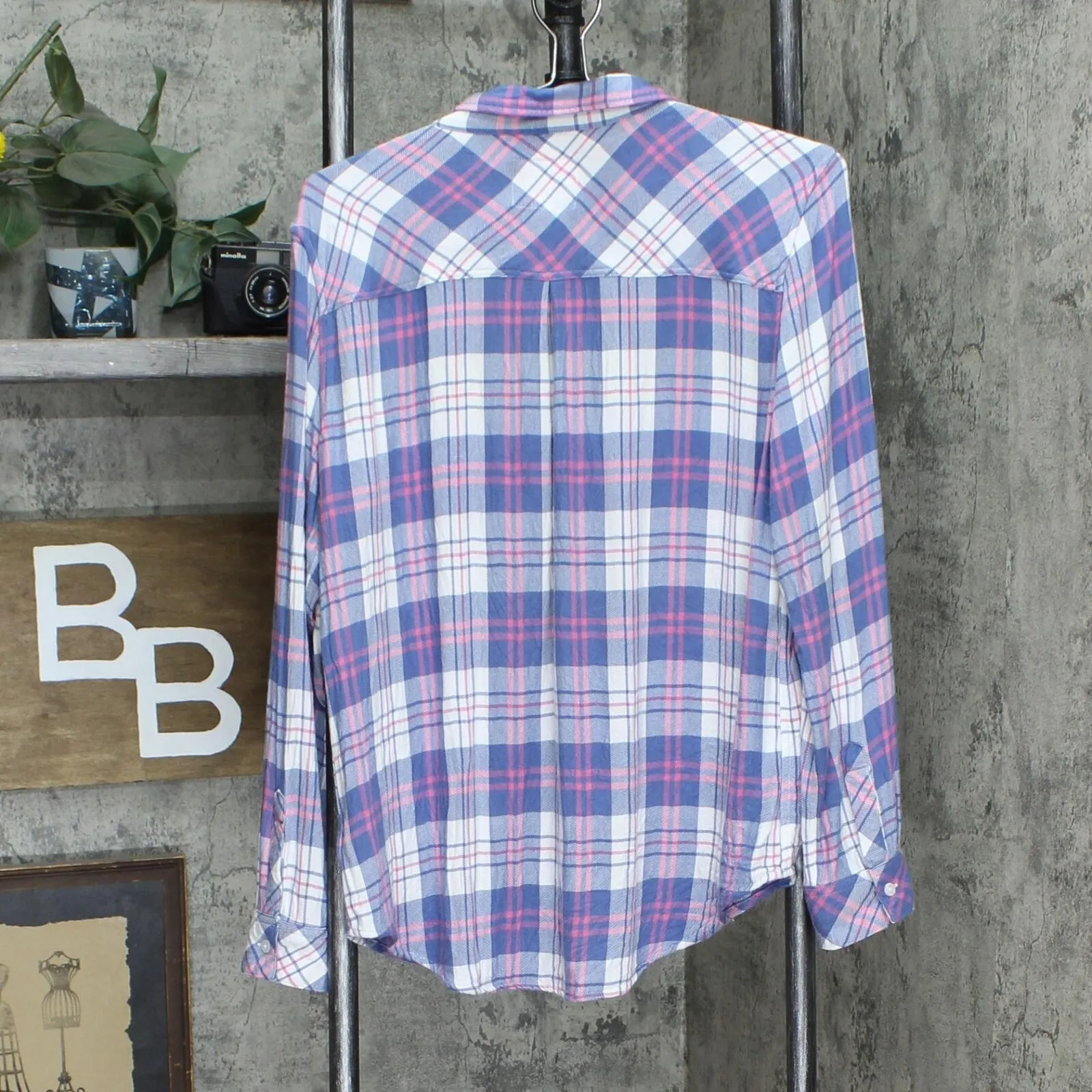 Rails Women's Hunter Plaid Button Up Long Sleeve Shirt Blue Large