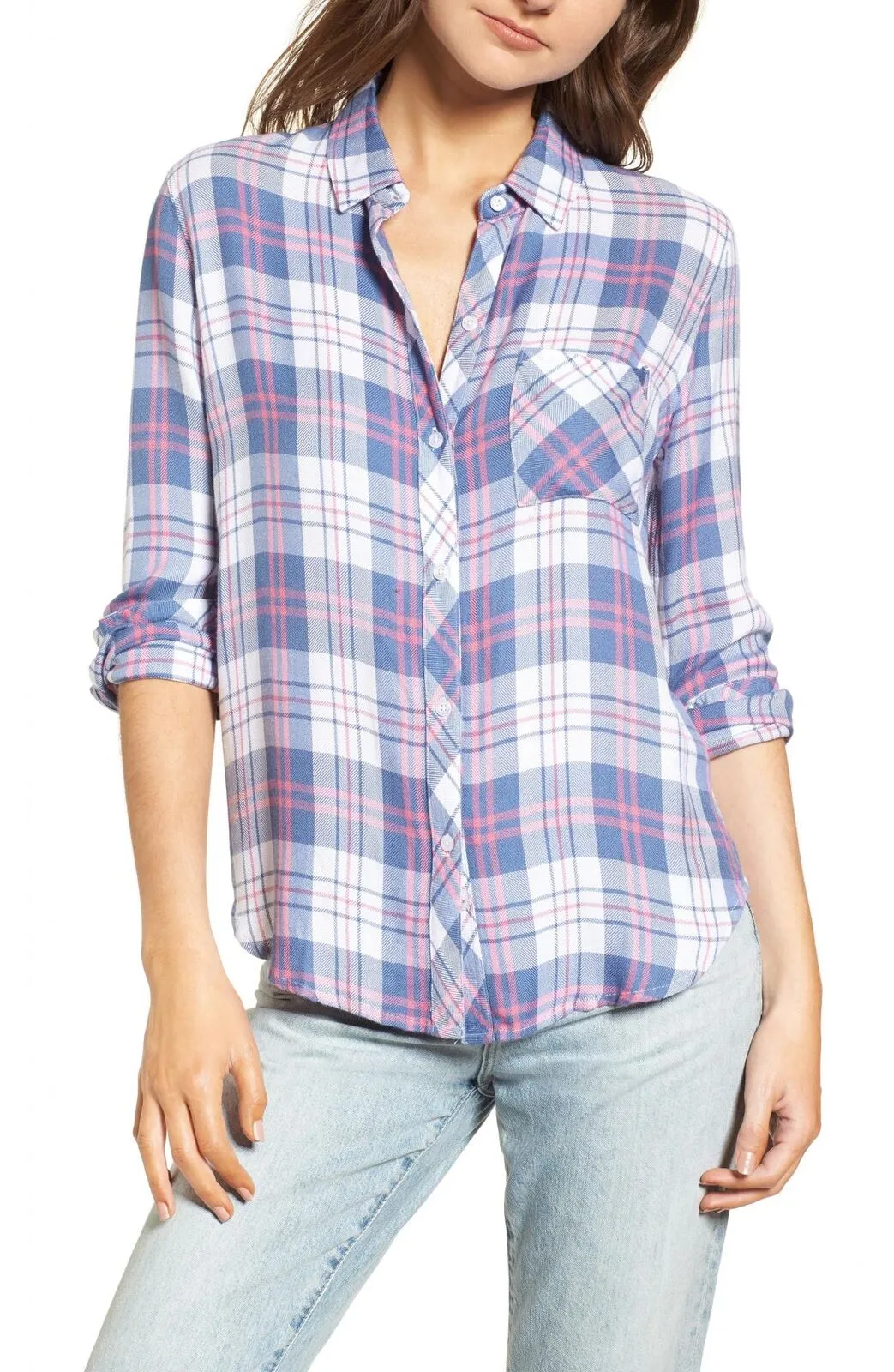 Rails Women's Hunter Plaid Button Up Long Sleeve Shirt Blue Large