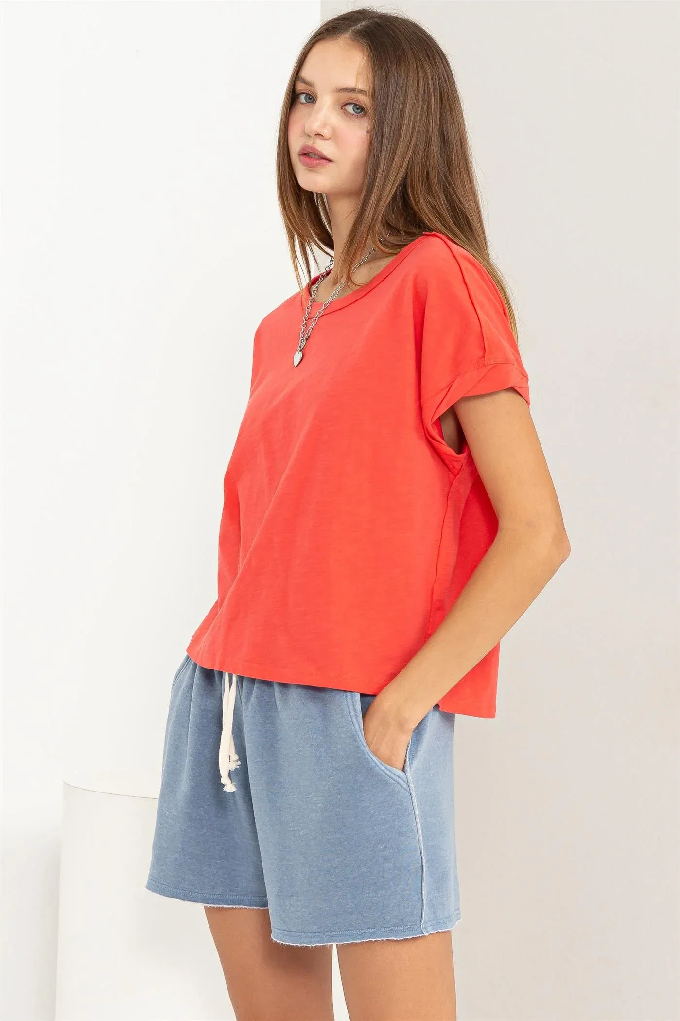 RAW EDGE DETAIL SHORT SLEEVE T SHIRT