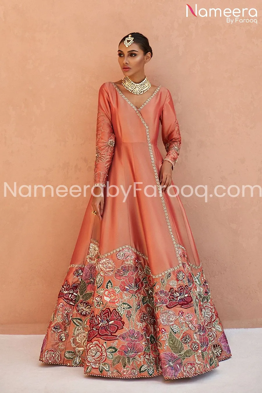 Raw Silk Angrakha Style Frock for Wedding Party #BR19