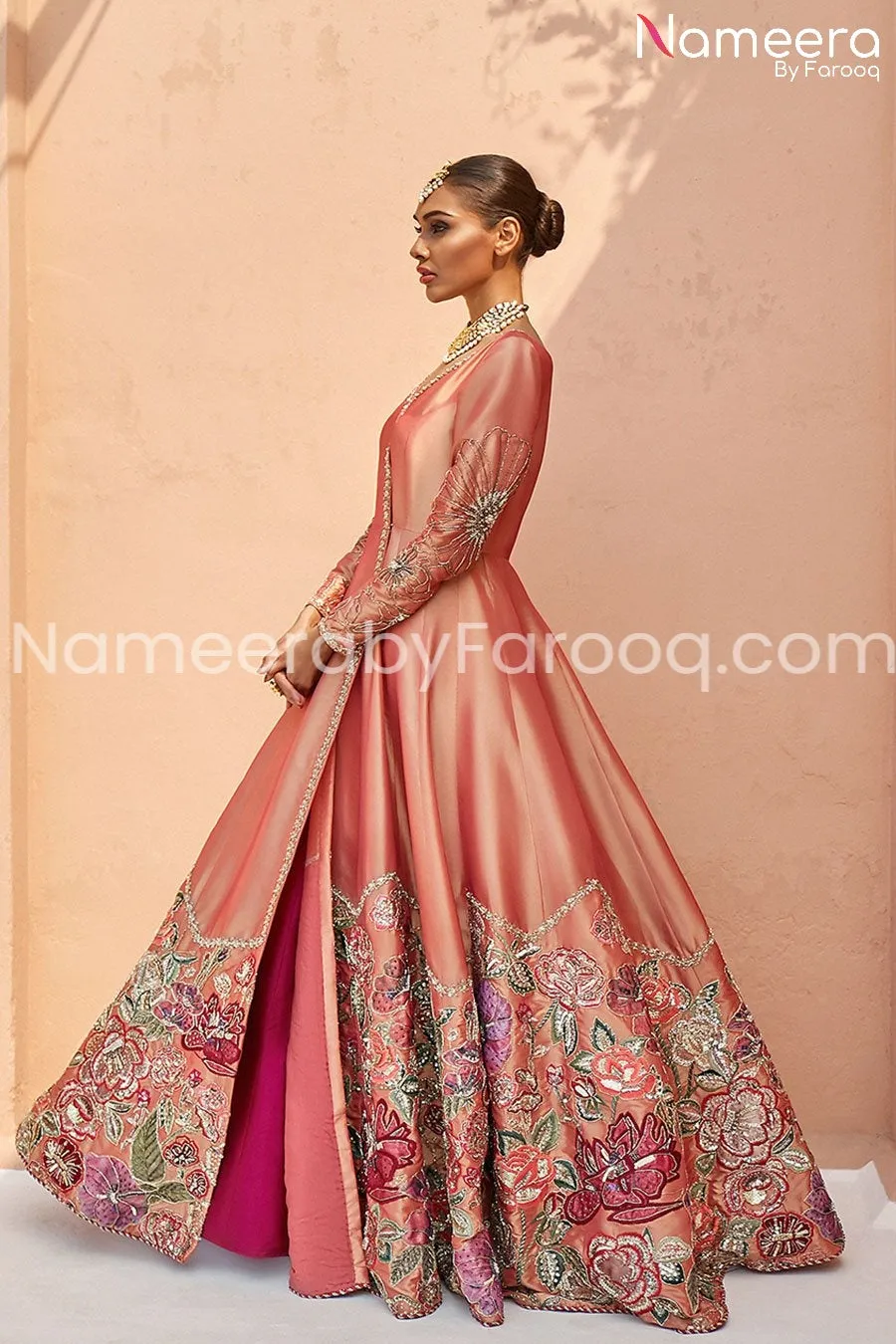 Raw Silk Angrakha Style Frock for Wedding Party #BR19