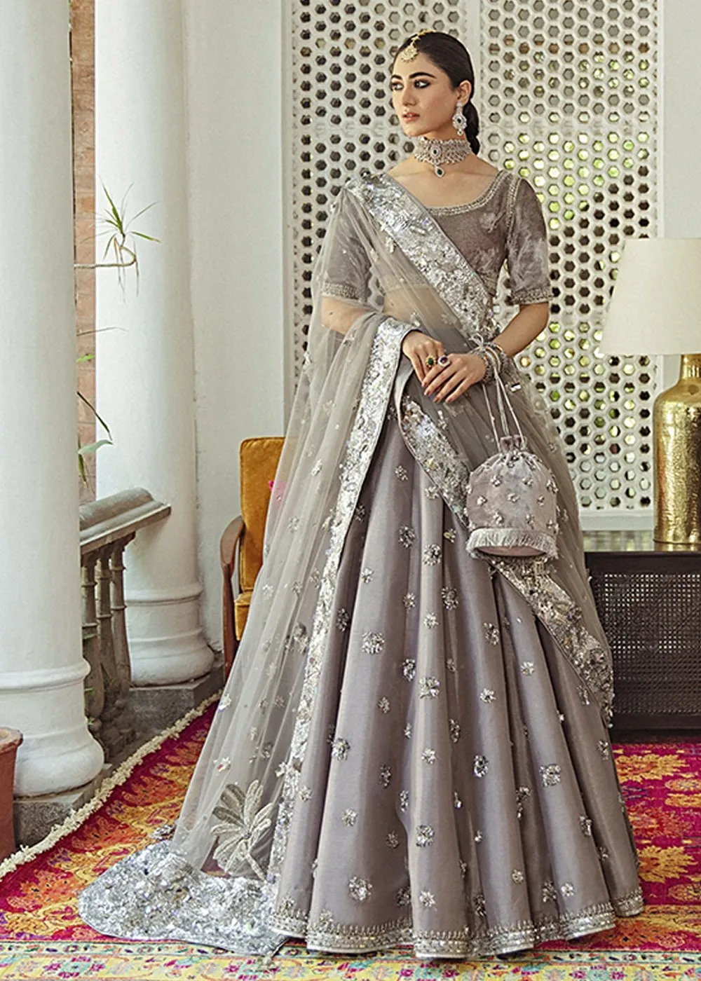 Raw Silk Lehnga with Velvet Choli #Y6142