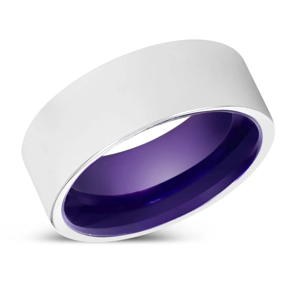 RAYHAN | Purple Ring, Silver Tungsten Ring, Shiny, Flat