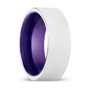 RAYHAN | Purple Ring, Silver Tungsten Ring, Shiny, Flat