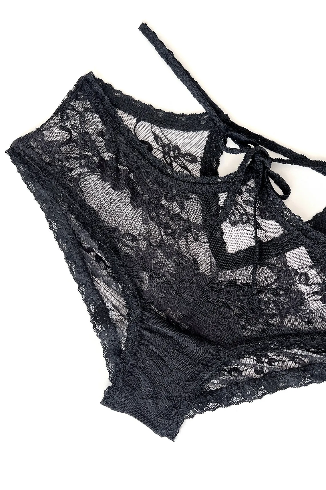 READY TO SHIP Rosehip Tie Panty in Black Surplus Lace (Size L)