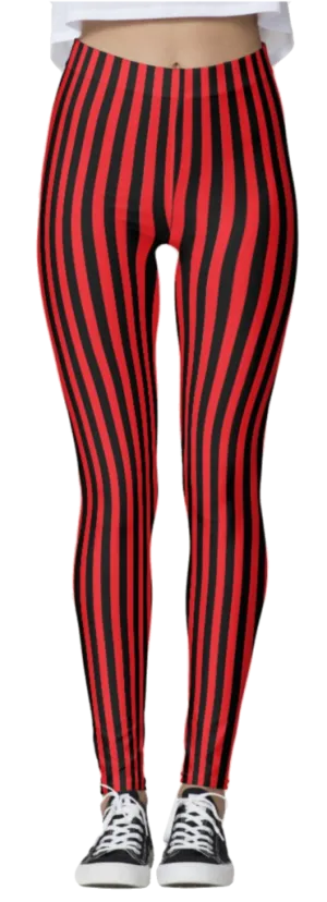 Red & Black Thin Striped Leggings