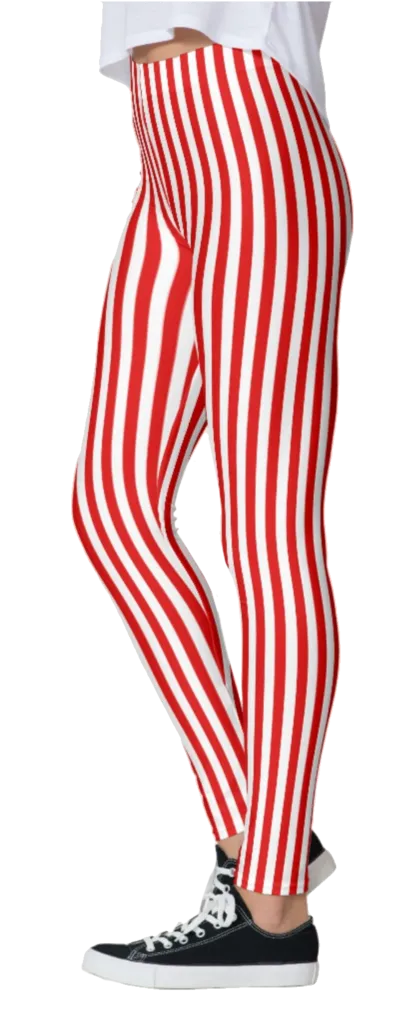 Red & White Thin Striped Leggings