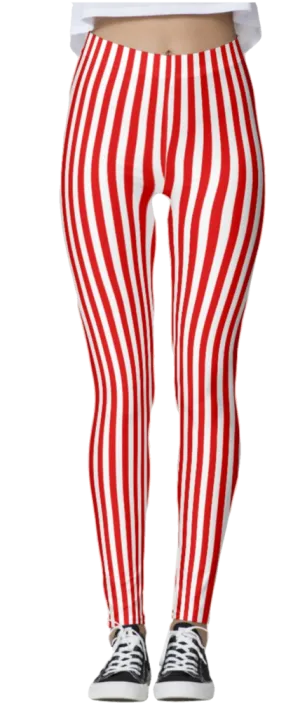 Red & White Thin Striped Leggings