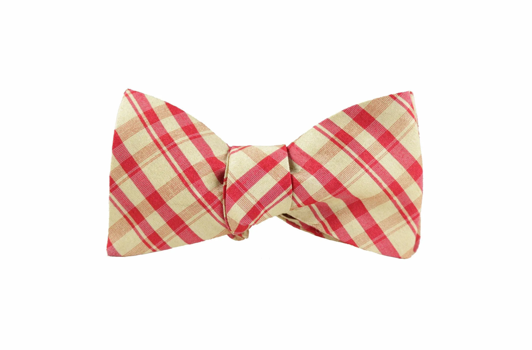 Red and Gold Plaid Silk Bow Tie