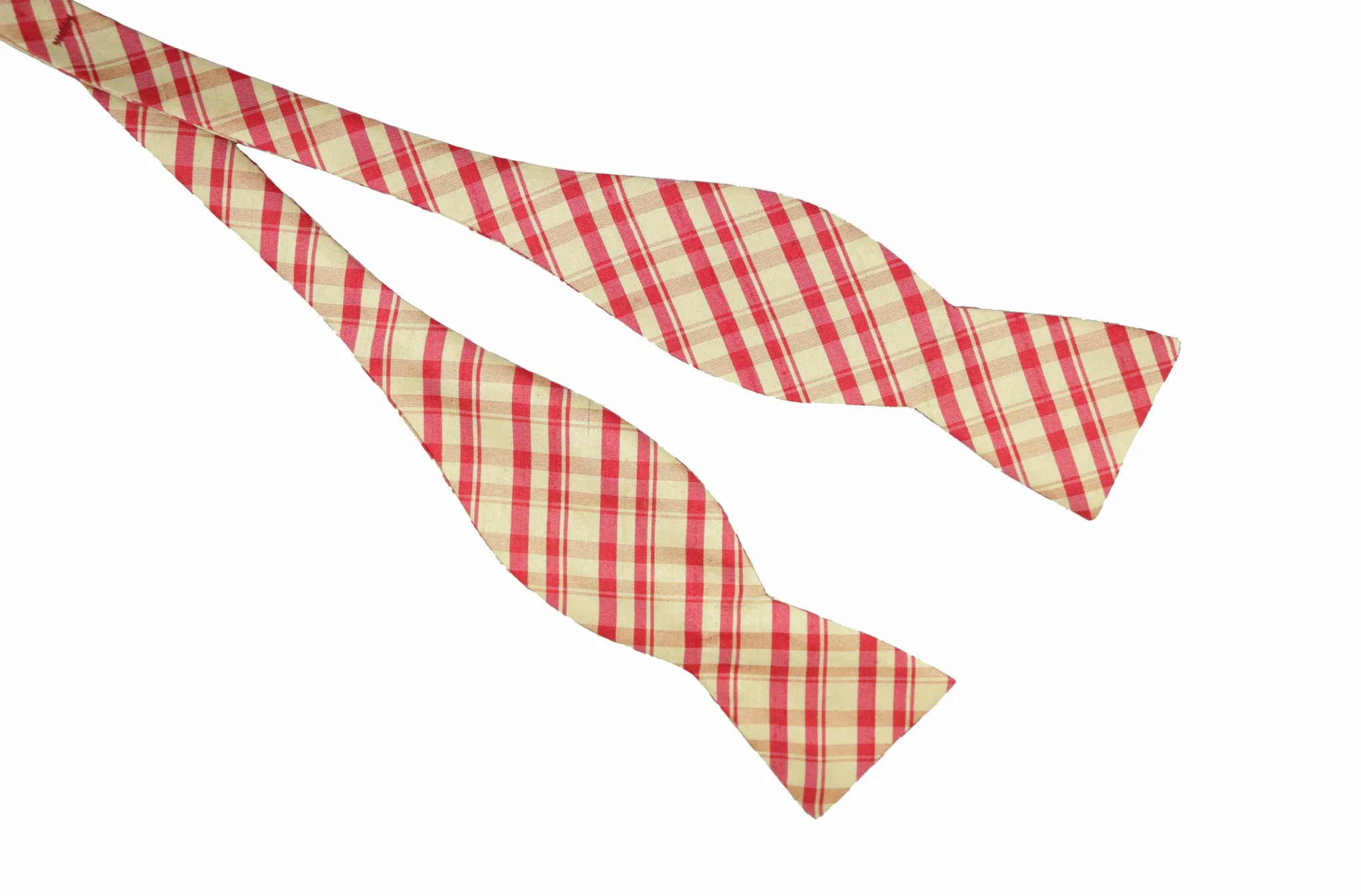 Red and Gold Plaid Silk Bow Tie