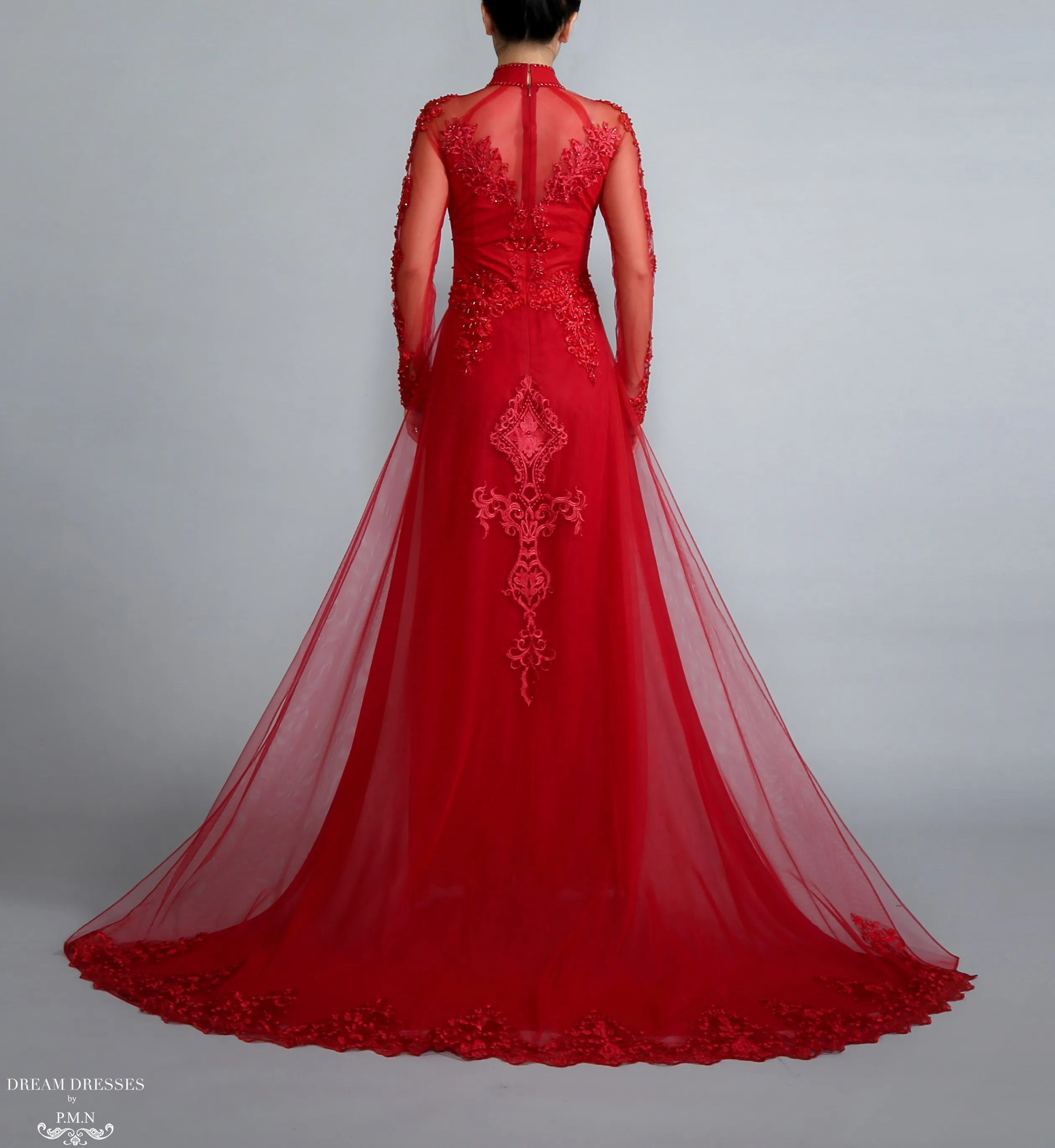 Red Bridal Ao Dai | Vietnamese Lace Bridal Dress (#TALIN)