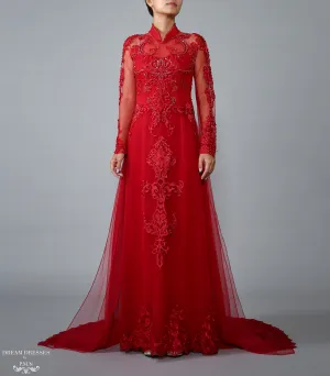 Red Bridal Ao Dai | Vietnamese Lace Bridal Dress (#TALIN)