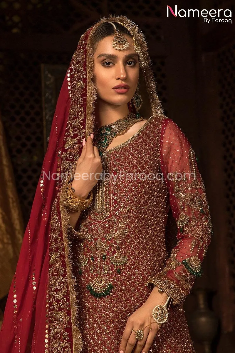 Red Bridal Lehenga Pakistani with Long Shirt #BS69