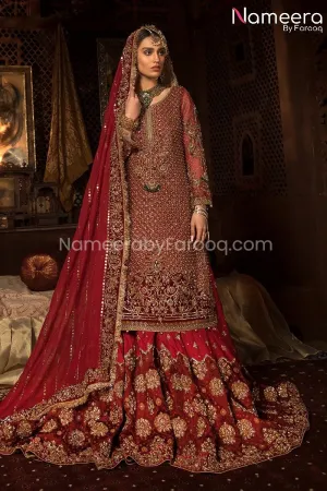 Red Bridal Lehenga Pakistani with Long Shirt #BS69