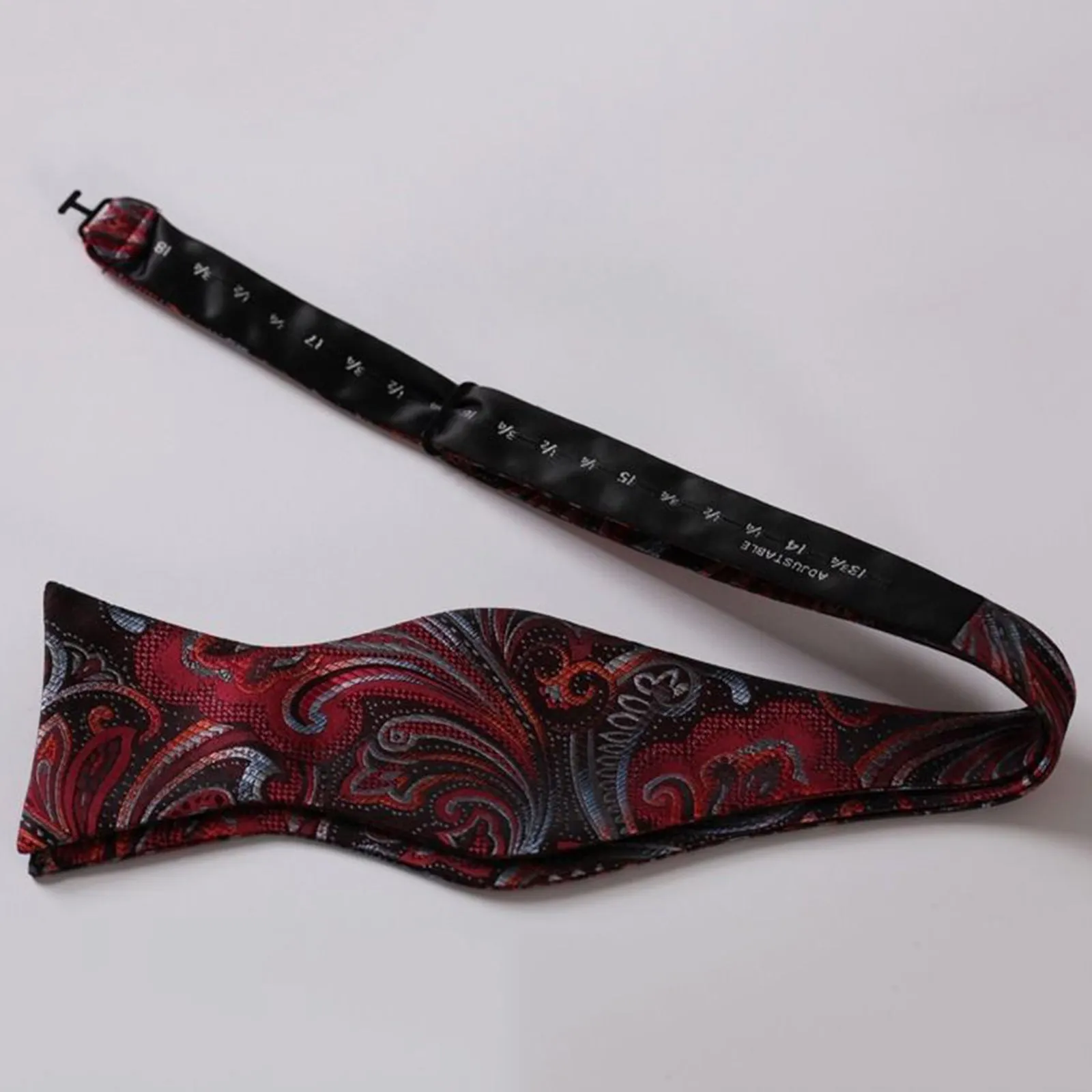 Red Gray Floral Mens Silk Self tie Bow Tie with Pocket Squares Set