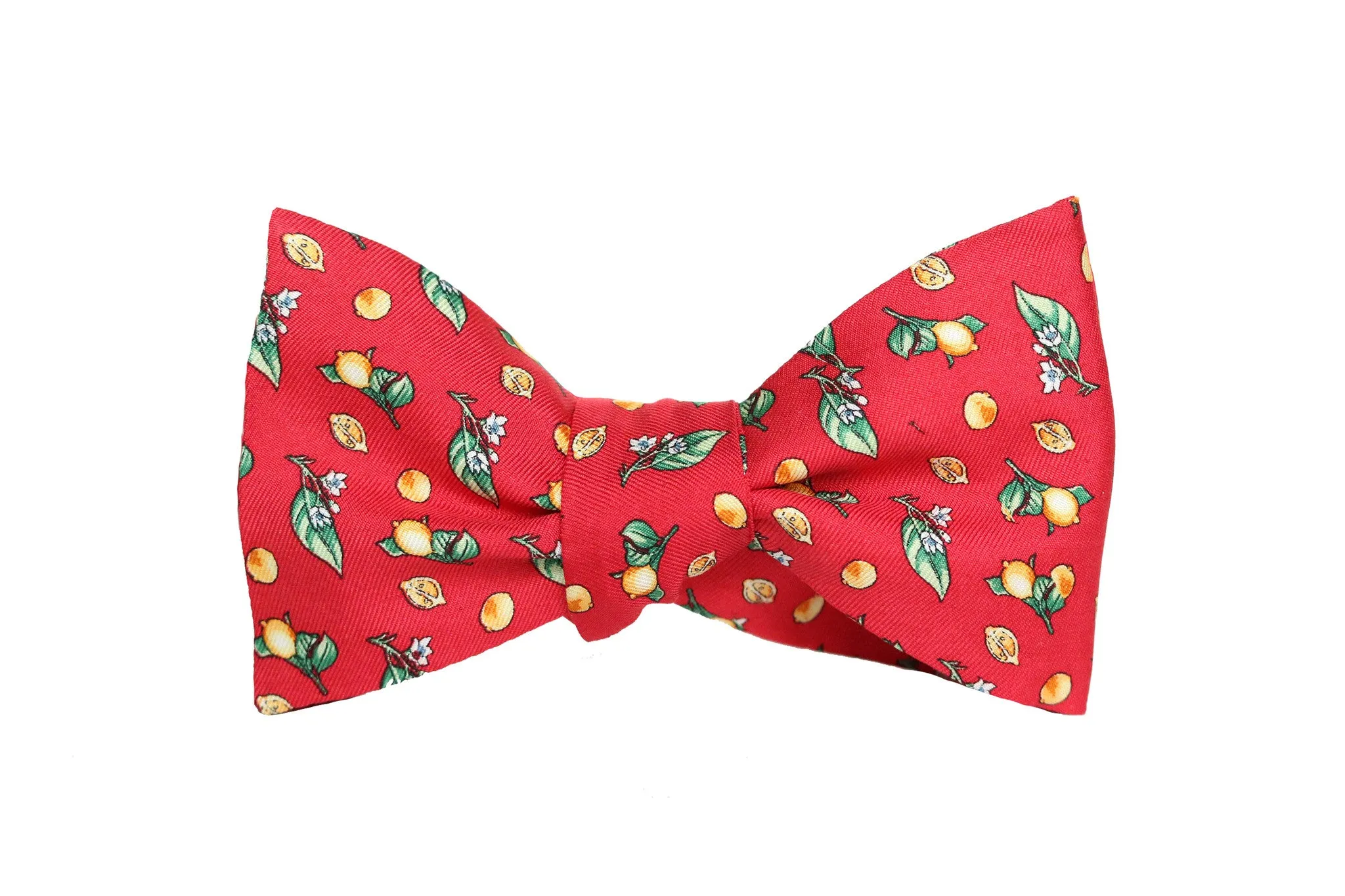 Red Lemon Print Silk Bow Tie