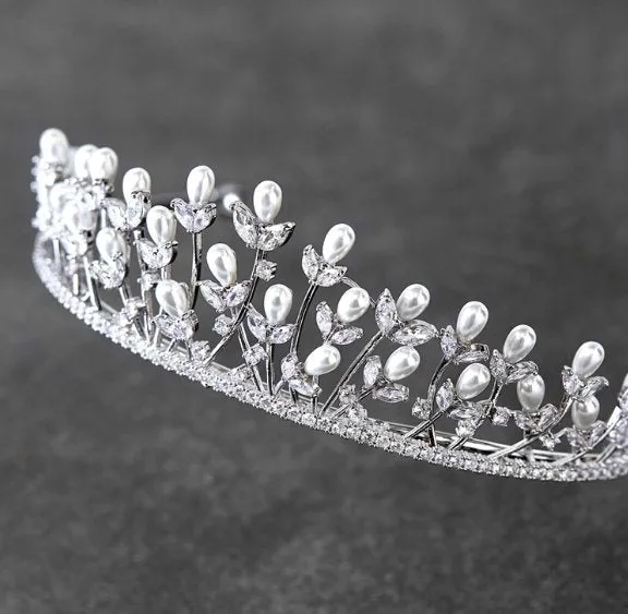 Regal Cubic Zirconia and Pearl Tiara