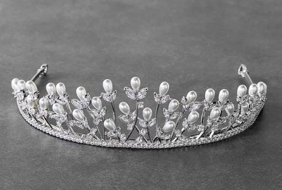Regal Cubic Zirconia and Pearl Tiara