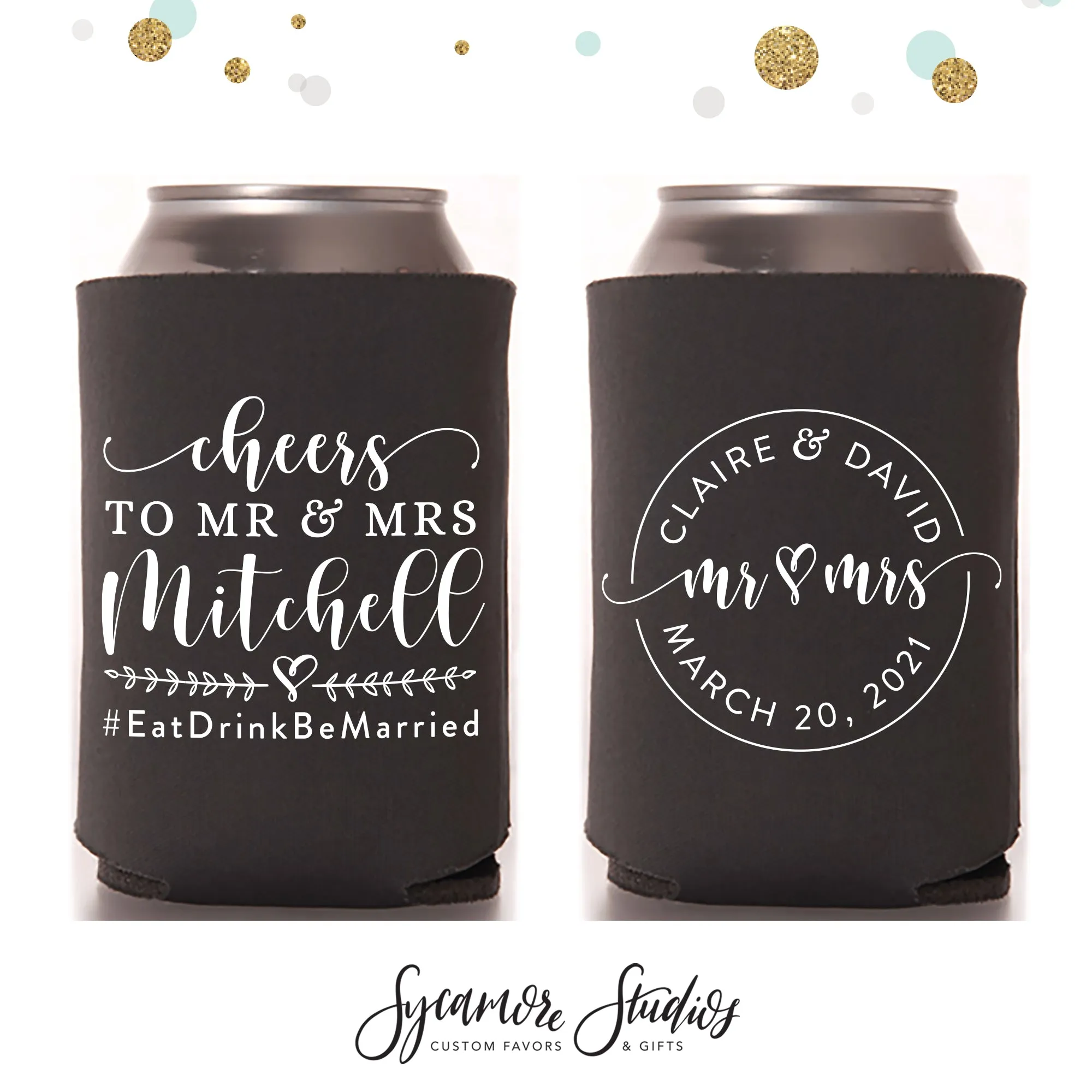 Regular & Slim Can Cooler Wedding Package #168RS - Cheers to The Mr and Mrs