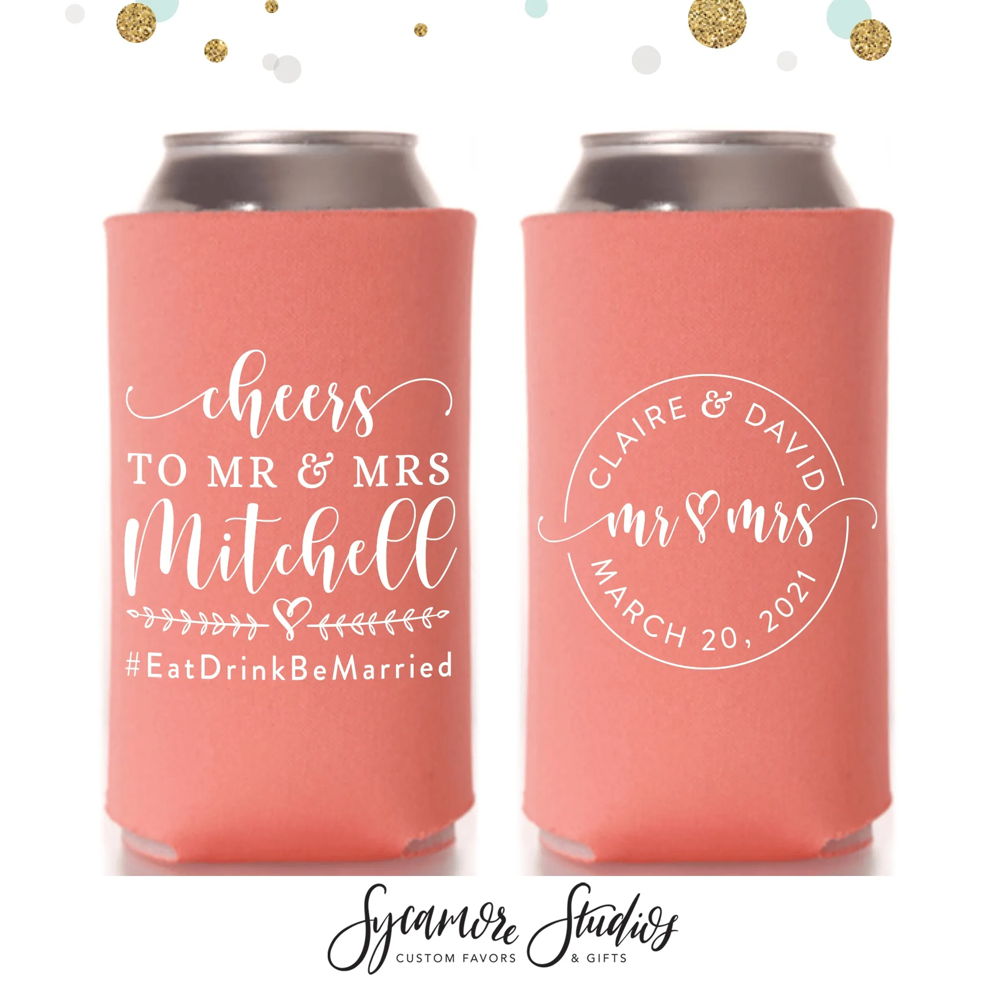 Regular & Slim Can Cooler Wedding Package #168RS - Cheers to The Mr and Mrs