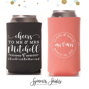 Regular & Slim Can Cooler Wedding Package #168RS - Cheers to The Mr and Mrs