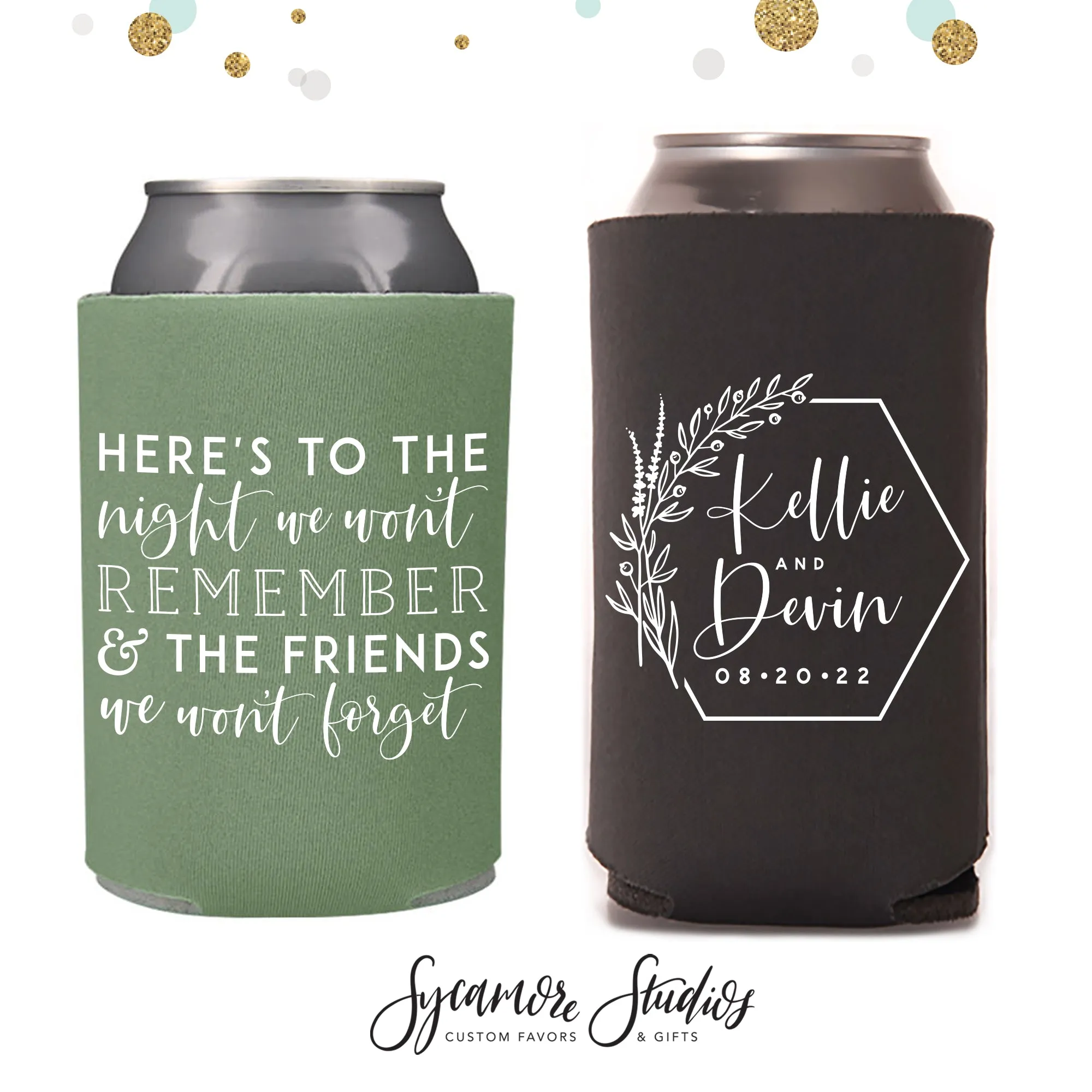 Regular & Slim Can Cooler Wedding Package #173RS - Here's To The Night