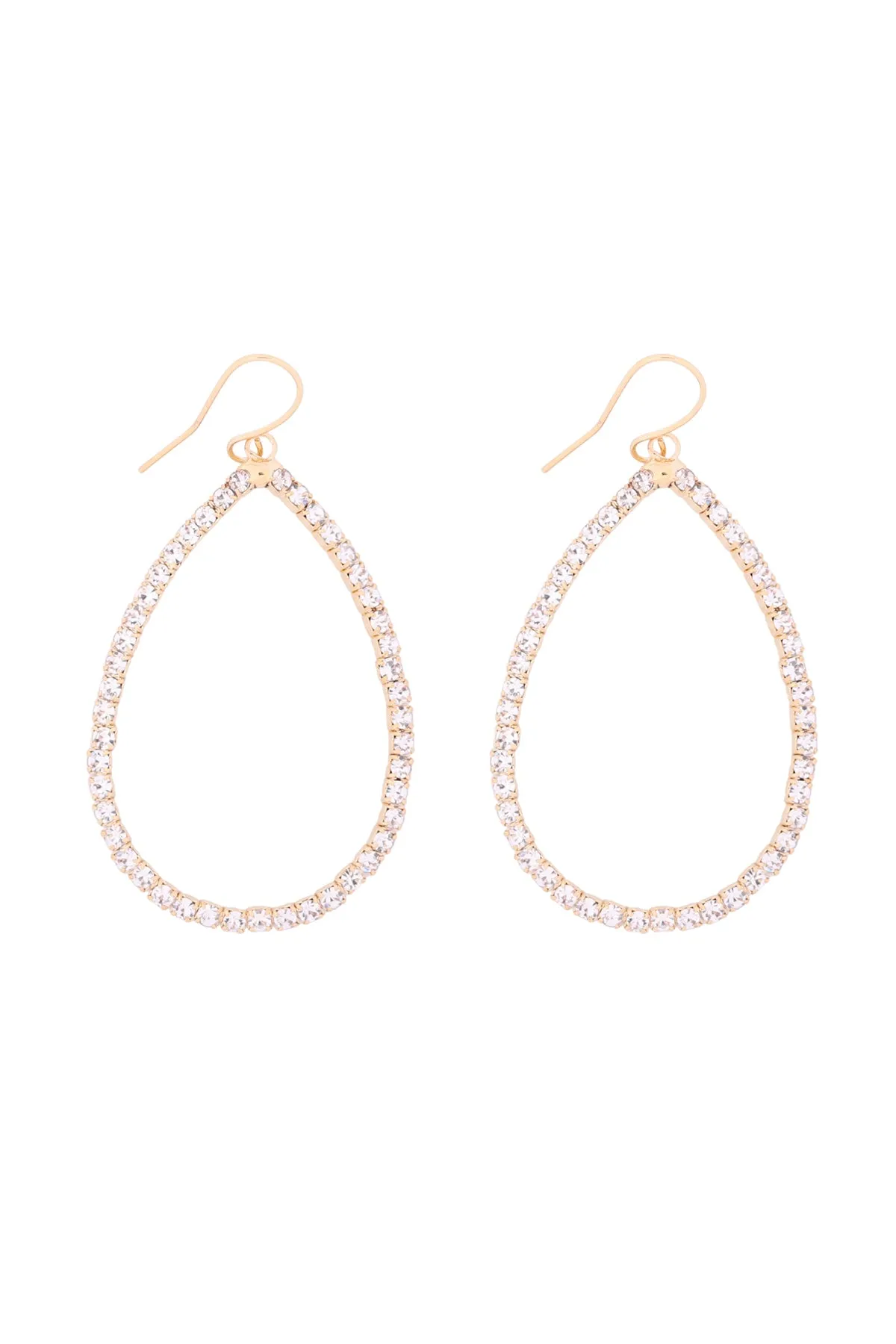 RHINESTONE 1 LINE PEAR SHAPE DROP HOOK EARRINGS
