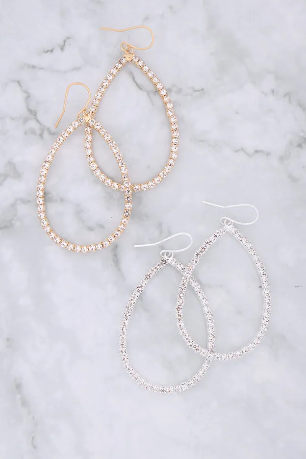 RHINESTONE 1 LINE PEAR SHAPE DROP HOOK EARRINGS