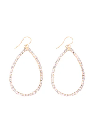 RHINESTONE 1 LINE PEAR SHAPE DROP HOOK EARRINGS