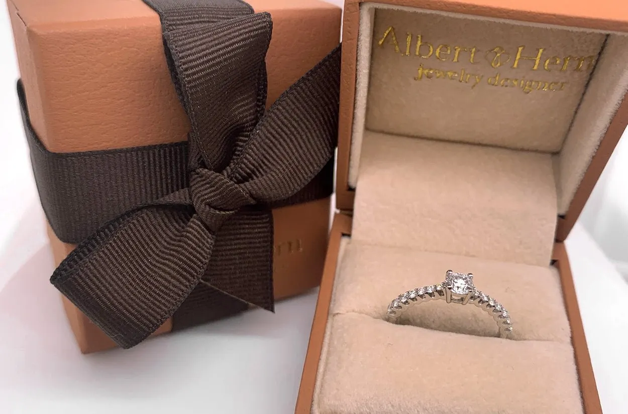 Ring 18kt White Gold Solitaire and Elevated Diamonds