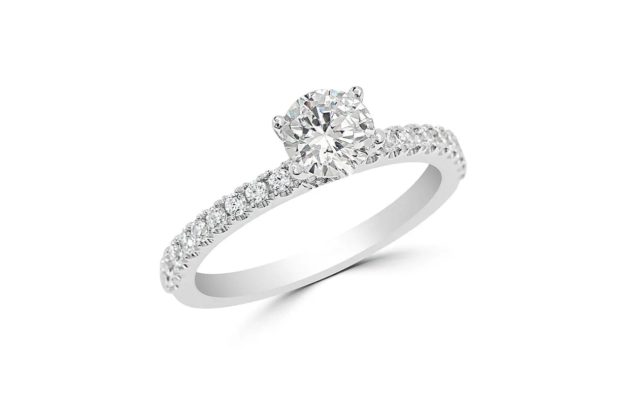 Ring 18kt White Gold Solitaire and Elevated Diamonds