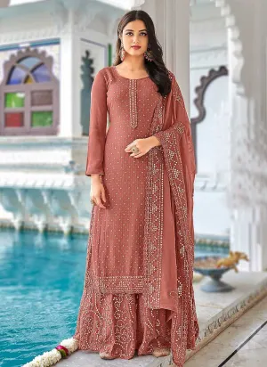 Rose Pink Heavy Embroidered Palazzo Style Suit