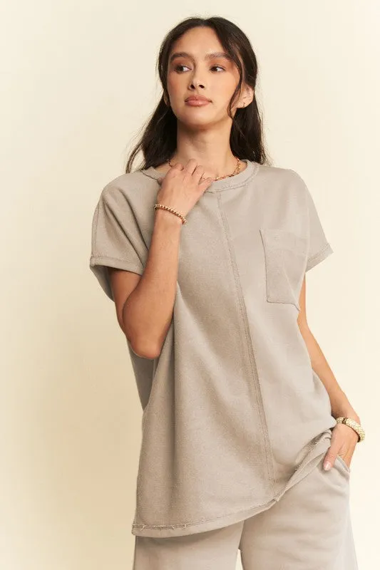 Round Neck Short Sleeve Top and Pants Set