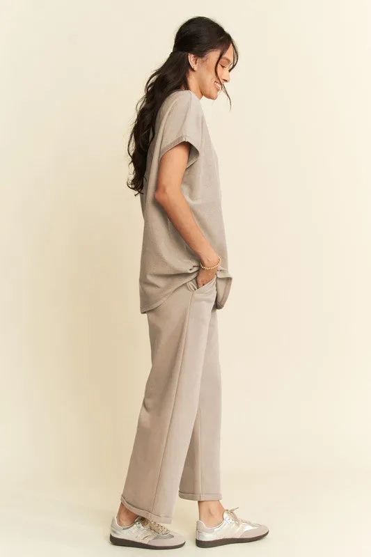 Round Neck Short Sleeve Top and Pants Set