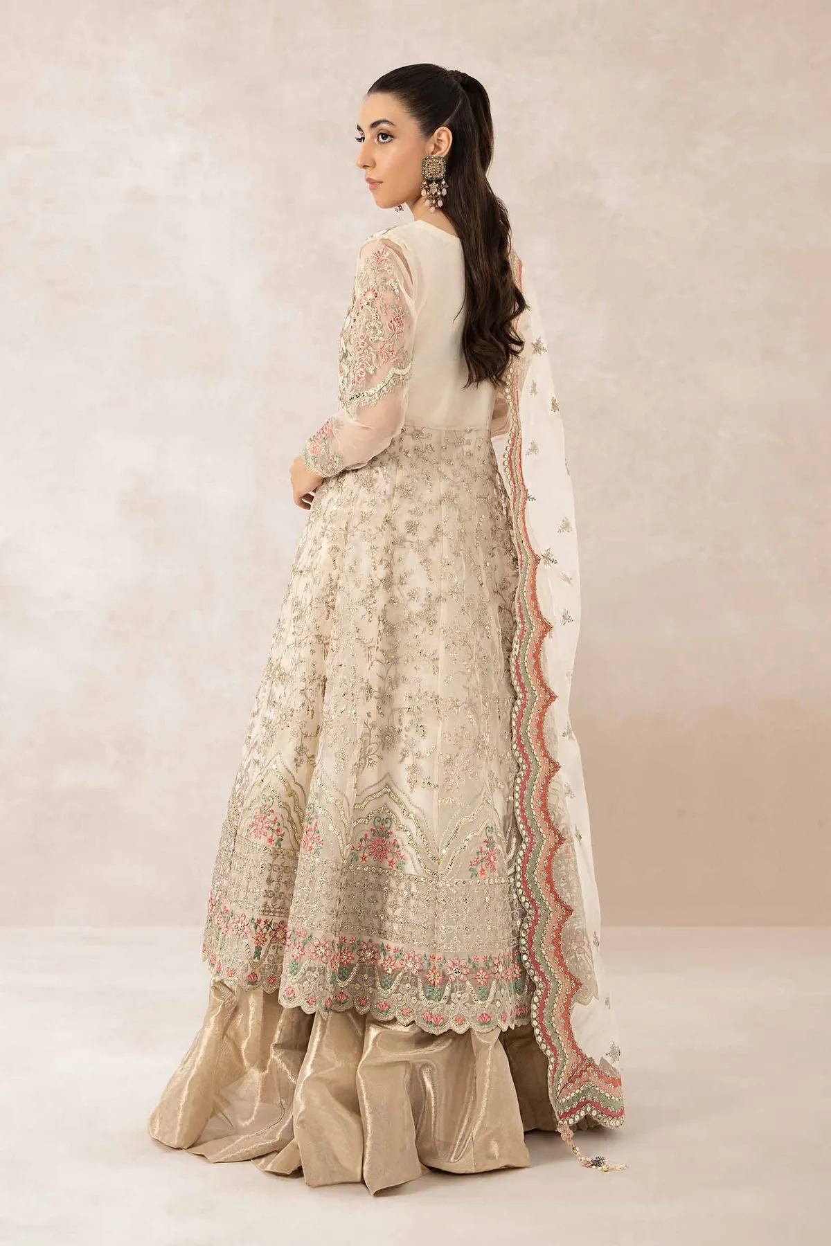 Royal Heavily Embellished Pakistani Party Wear in Ivory Frock Style