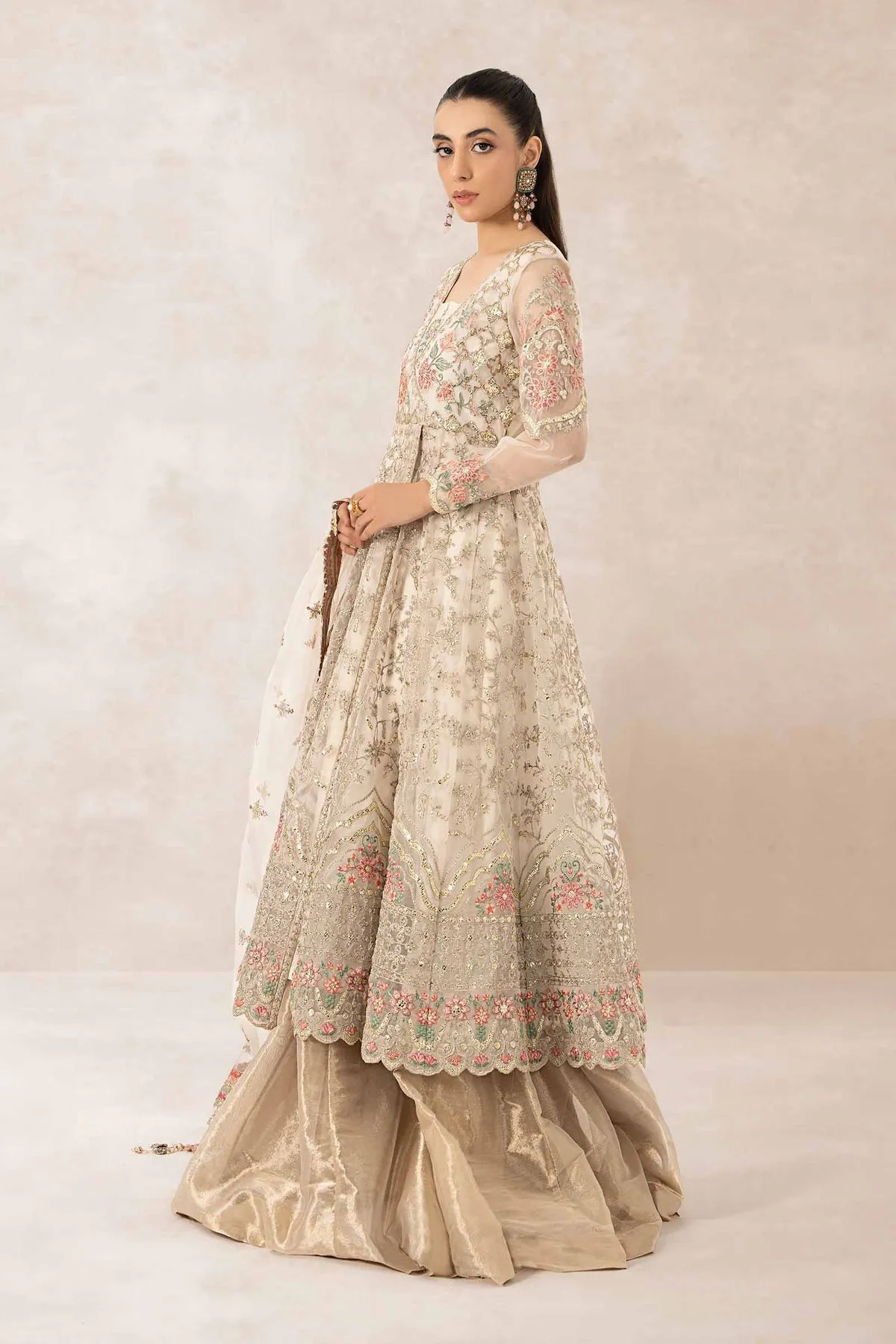 Royal Heavily Embellished Pakistani Party Wear in Ivory Frock Style