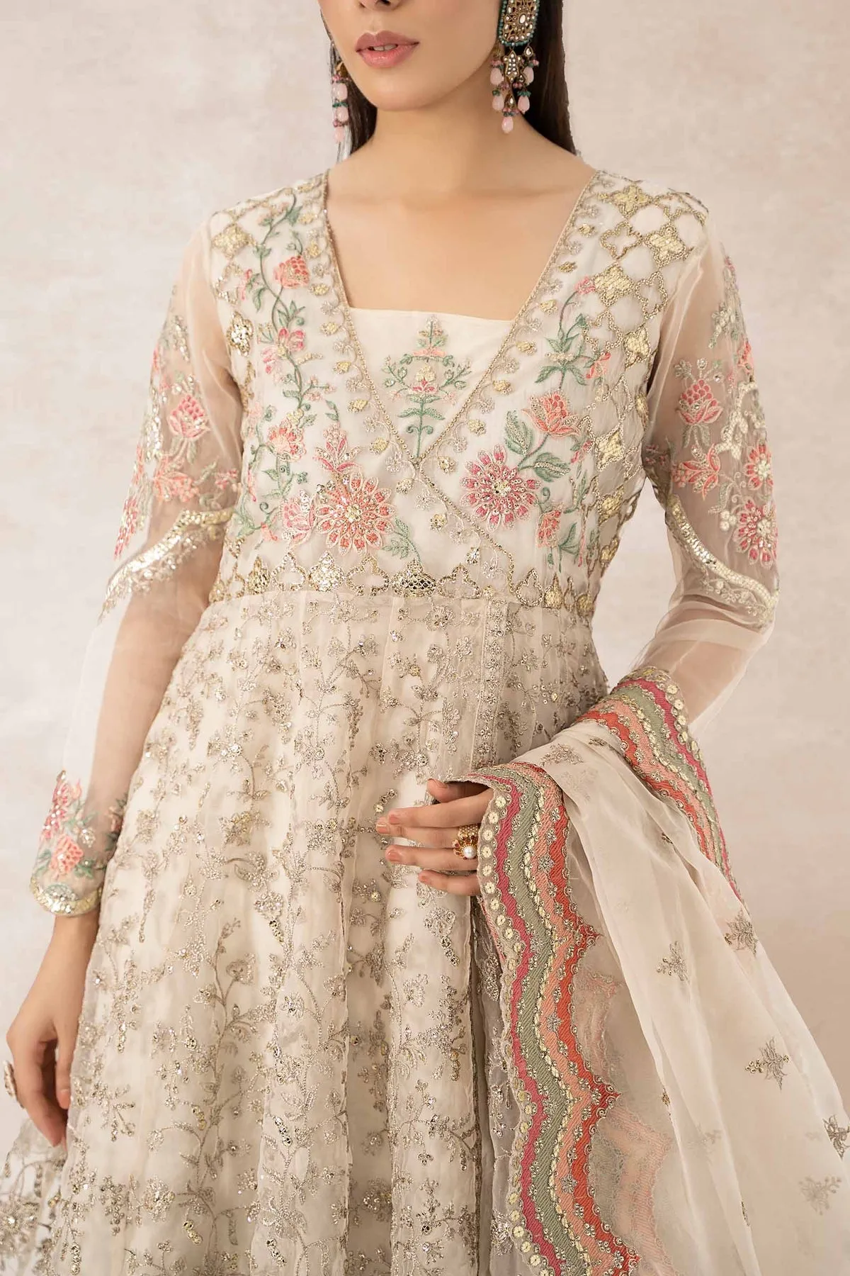 Royal Heavily Embellished Pakistani Party Wear in Ivory Frock Style