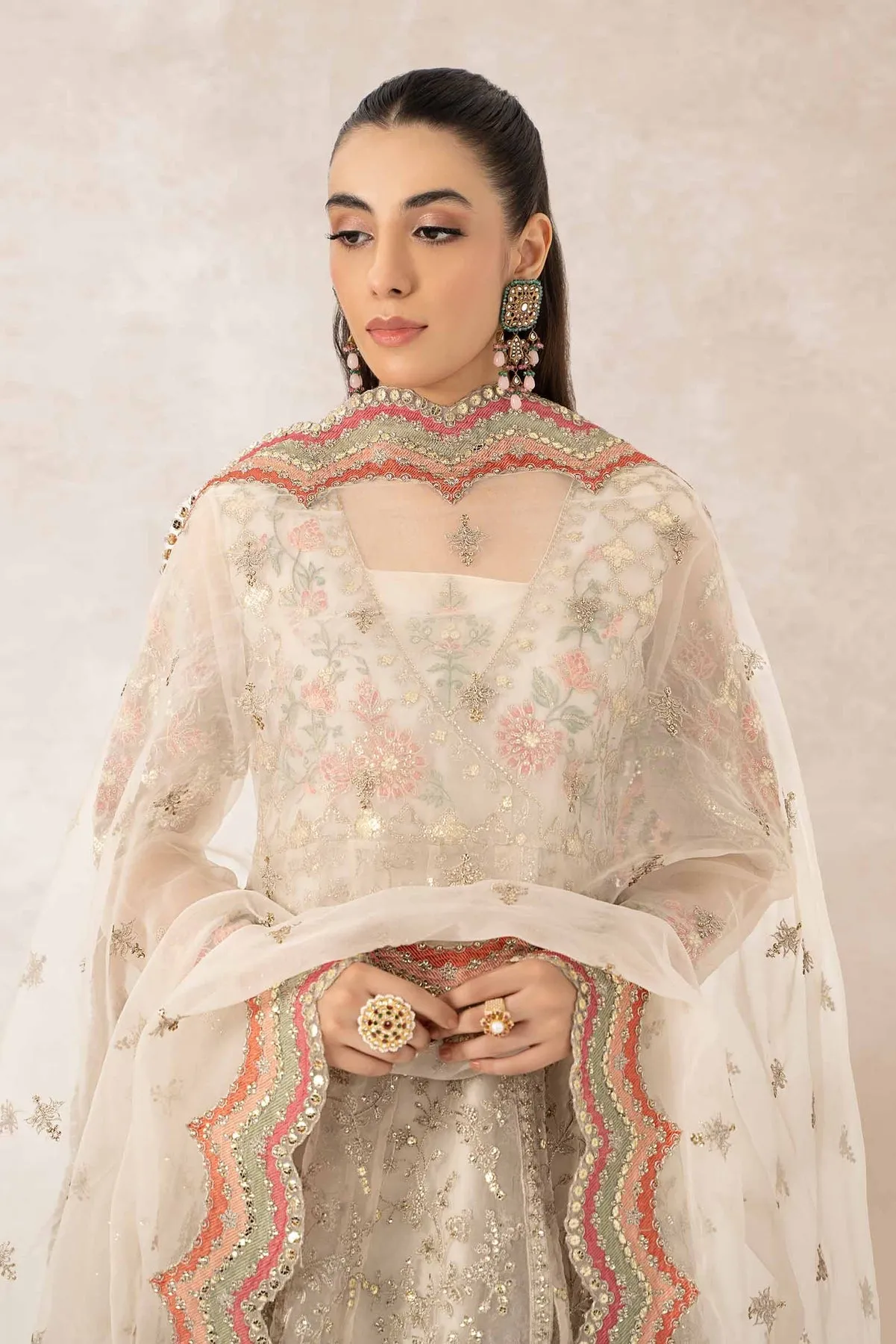 Royal Heavily Embellished Pakistani Party Wear in Ivory Frock Style