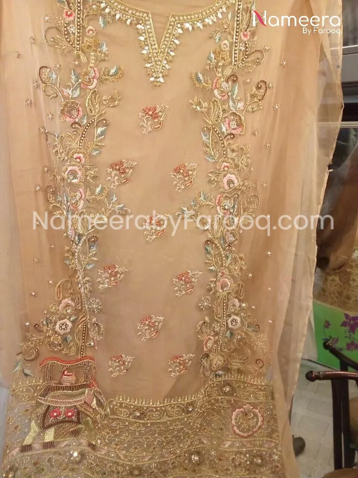 Royal Pakistani Embroidered Shirt with Gharara Work #BS01