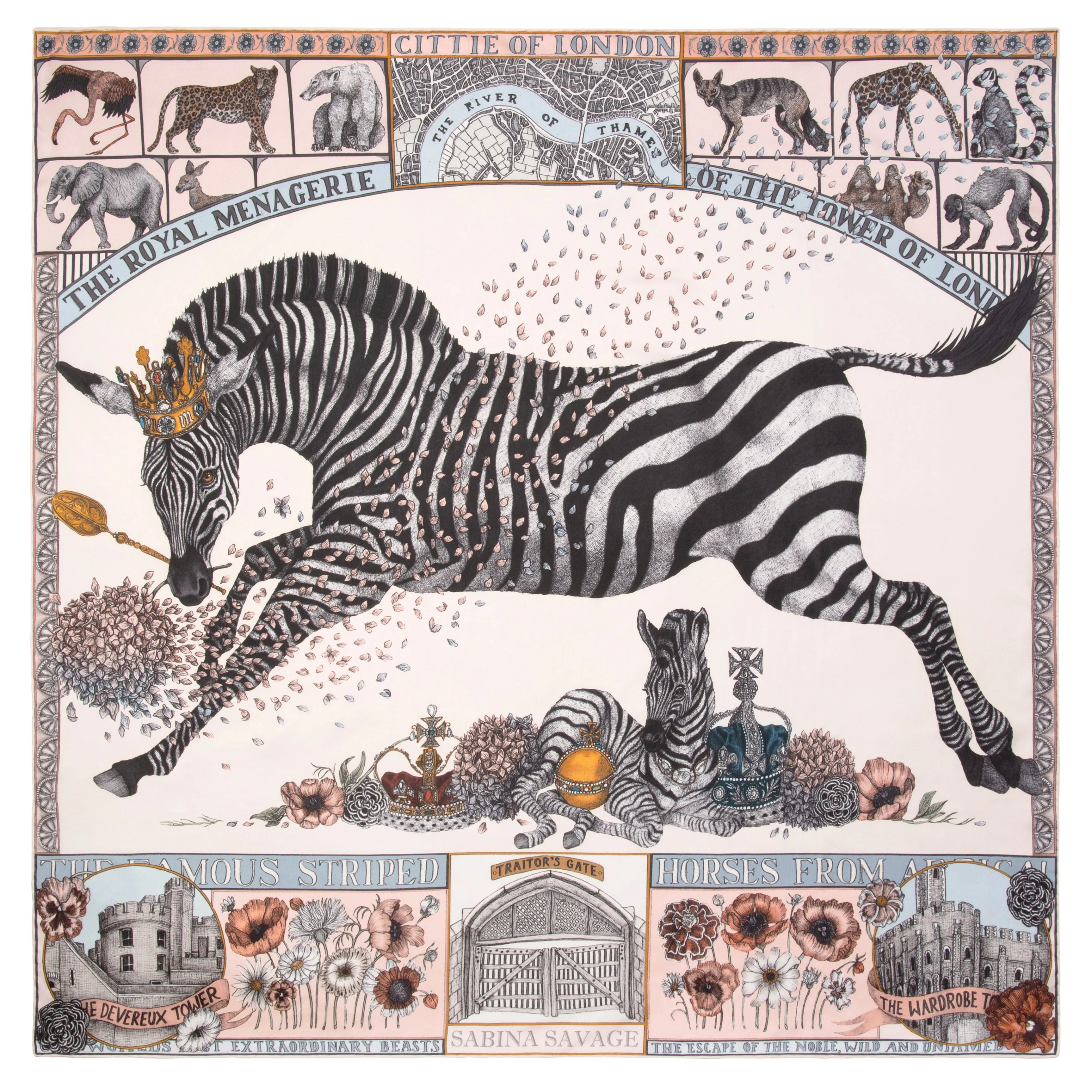 royal striped horses silk scarf - pastel