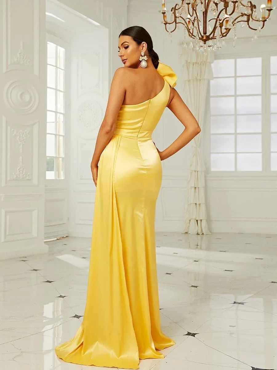 Ruffle Trim One Shoulder Satin Formal Dress XH2197