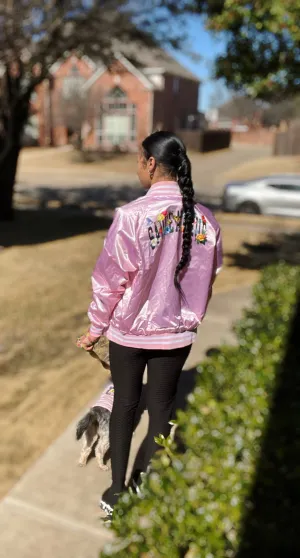 SA Curve Flowers & Butterflies Black | Pink/White Satin Jacket