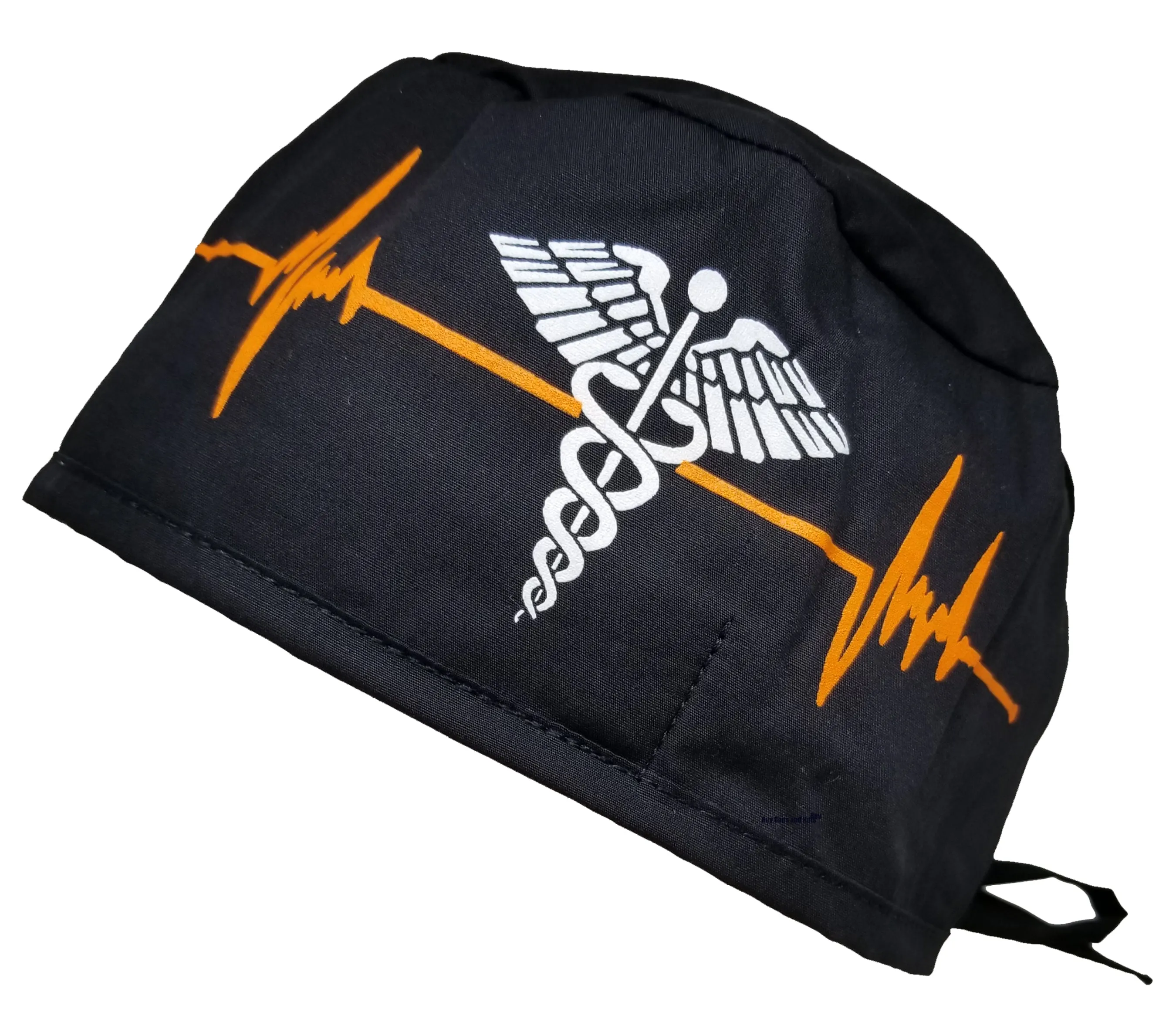 Scrub Cap Medical Surgeon Head Cover Surgical Hat Nurse Nursing Operating Room, Black EKG