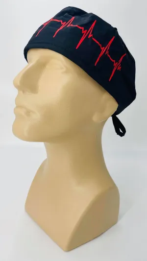 Scrub Cap Medical Surgeon Head Cover Surgical Hat Nurse Nursing Operating Room, Cardiologist EKG Heartbeat