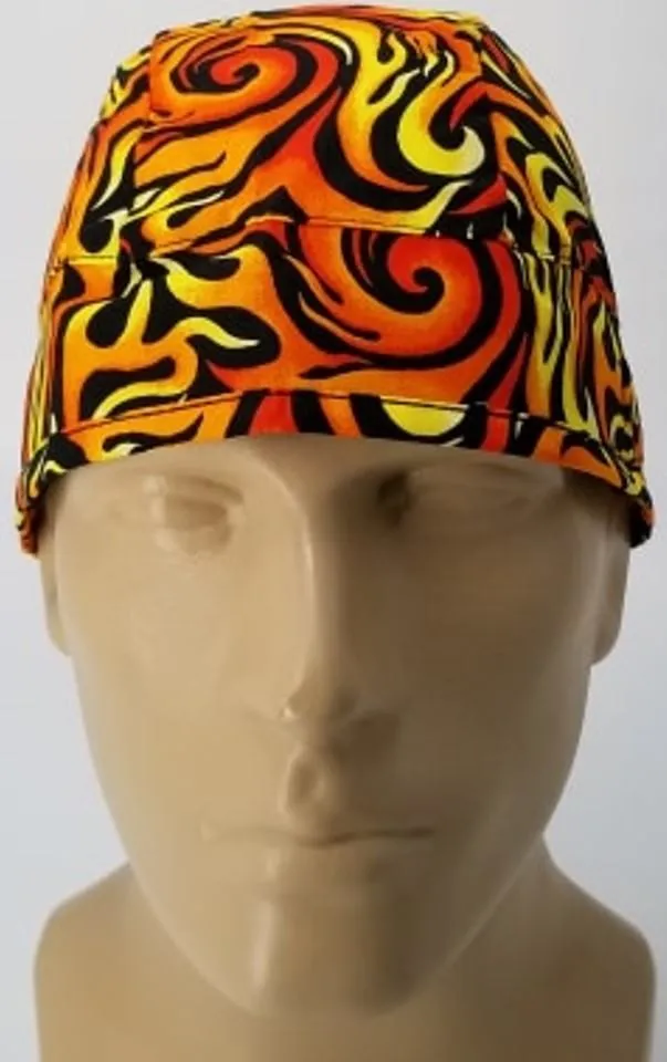 Scrub Cap Medical Surgeon Head Cover Surgical Hat Nurse Nursing Operating Room, Orange Yellow Black Flames